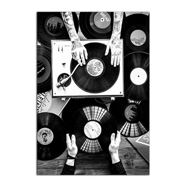 Retro Music Wall Art Black & White