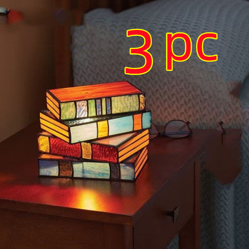 Stacked Books Stained Glass Reading Lamp