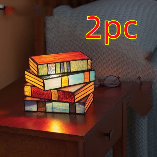 Stacked Books Stained Glass Reading Lamp