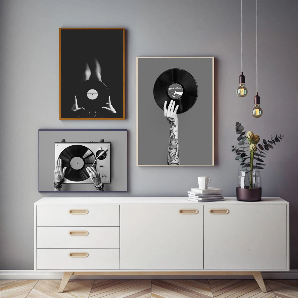 Retro Music Wall Art Black & White