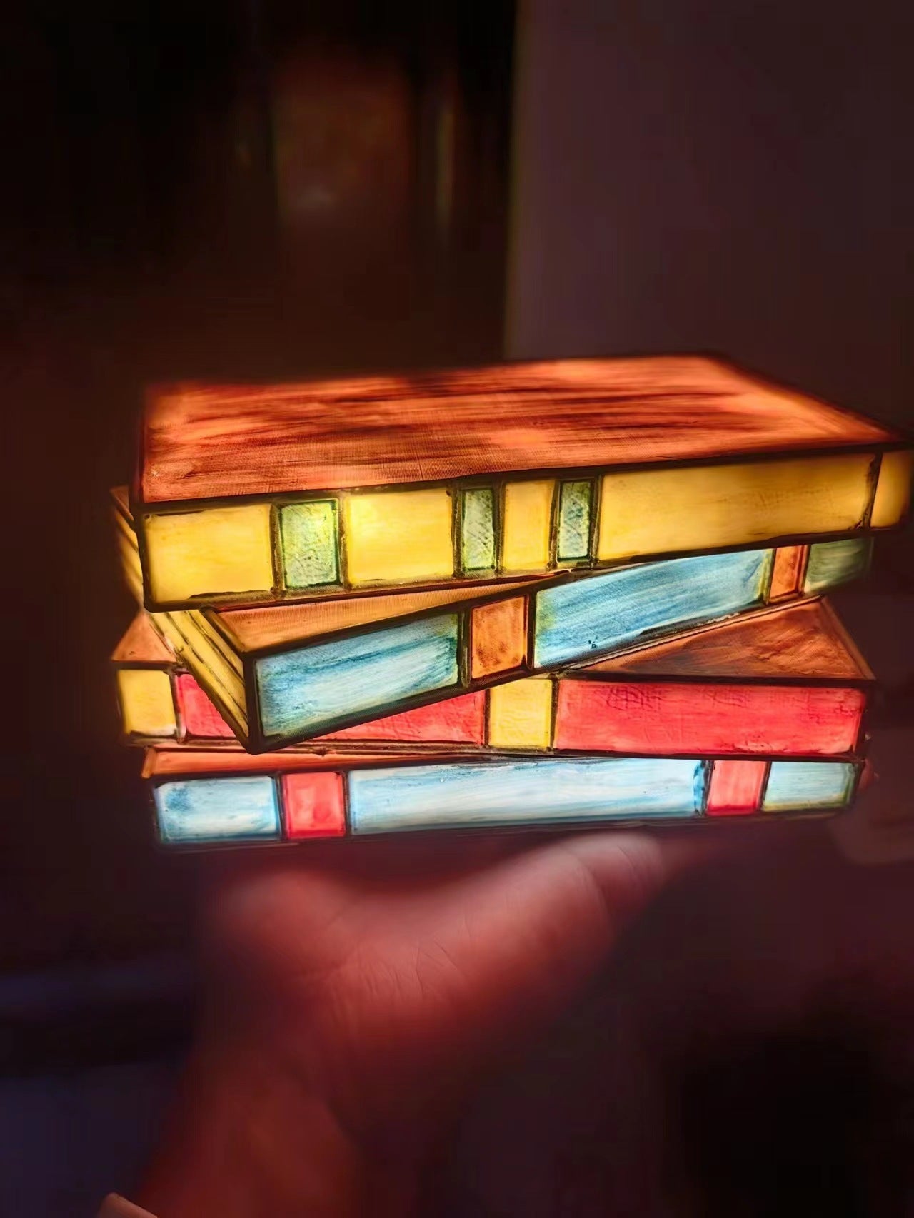 Stacked Books Stained Glass Reading Lamp