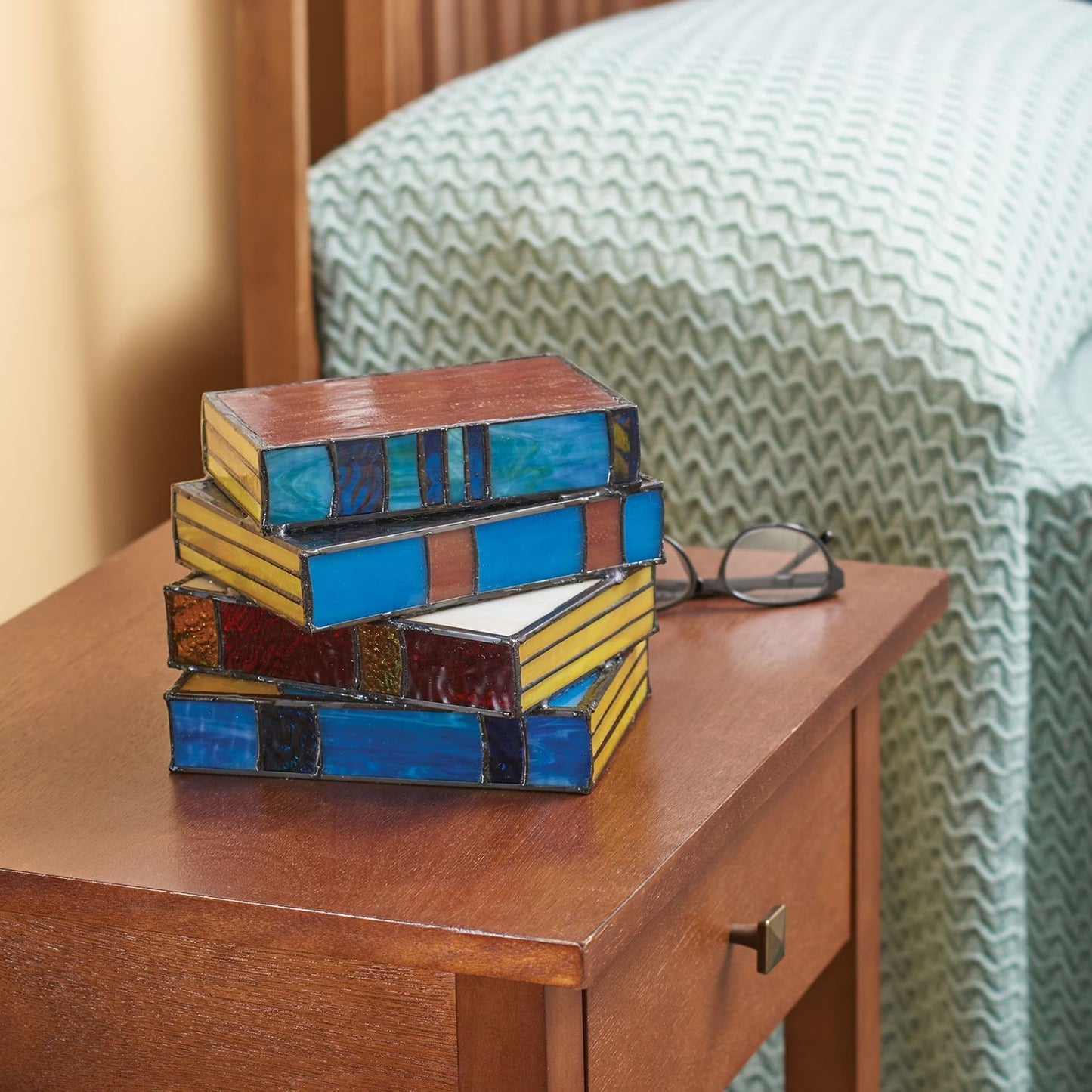 Stacked Books Stained Glass Reading Lamp