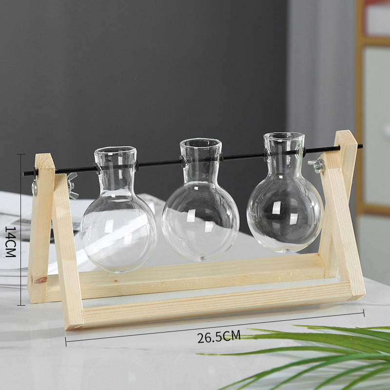 Swing Wooden Stand Hydroponic Plant Glass Vase