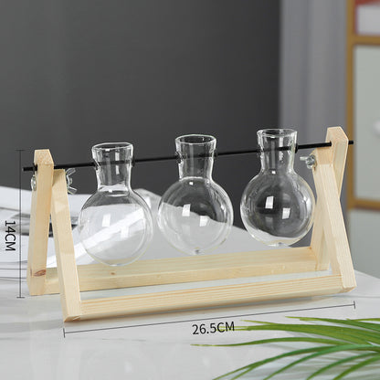 Swing Wooden Stand Hydroponic Plant Glass Vase