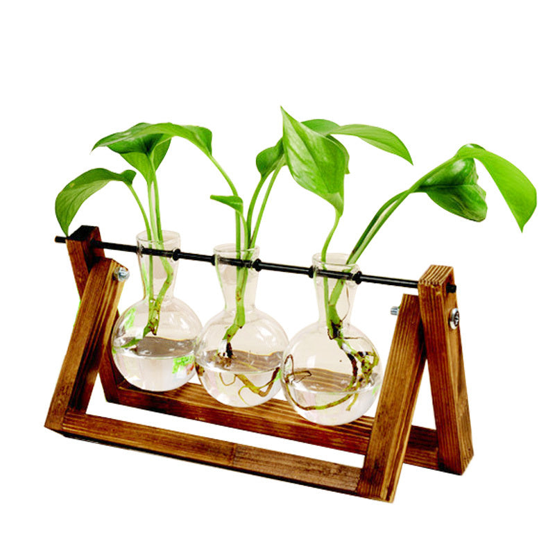 Swing Wooden Stand Hydroponic Plant Glass Vase