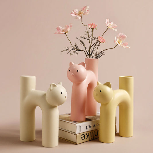 Cute Tube Cat Vase Desktop Decoration