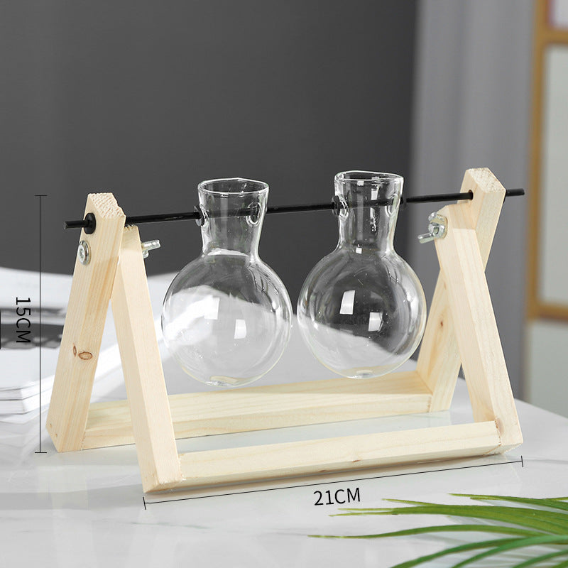 Swing Wooden Stand Hydroponic Plant Glass Vase