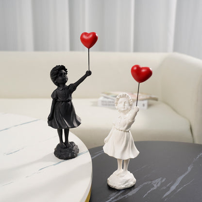 Little Girl with Balloon Resin Sculpture