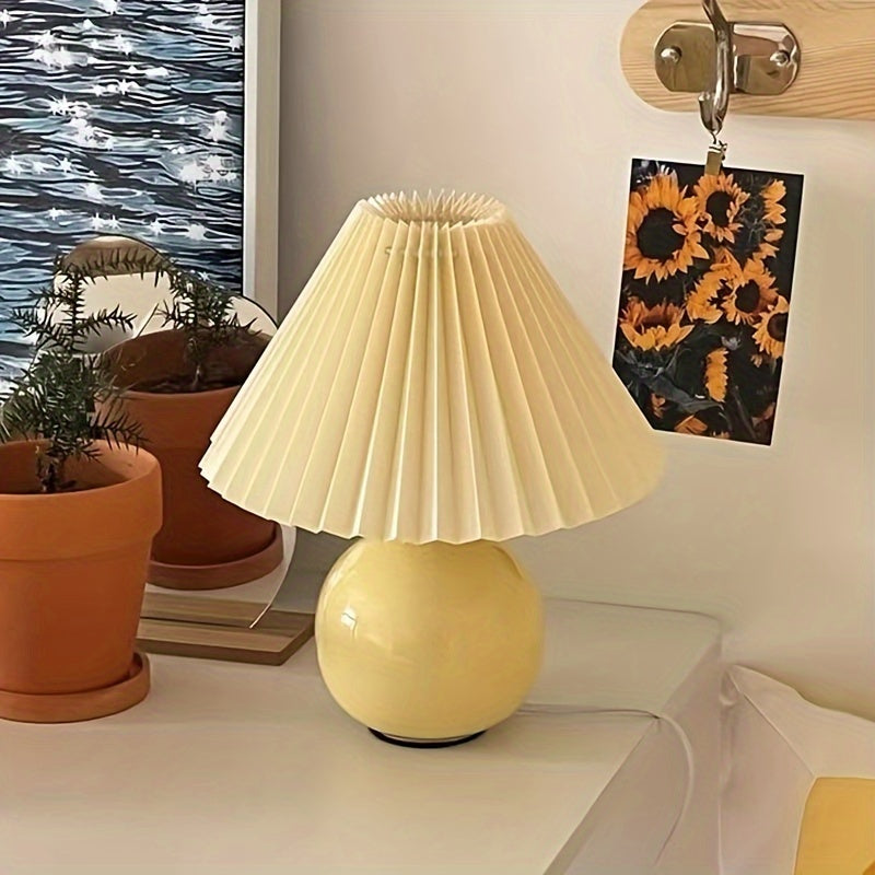 Pleated Ceramic USB Bedside Lamp