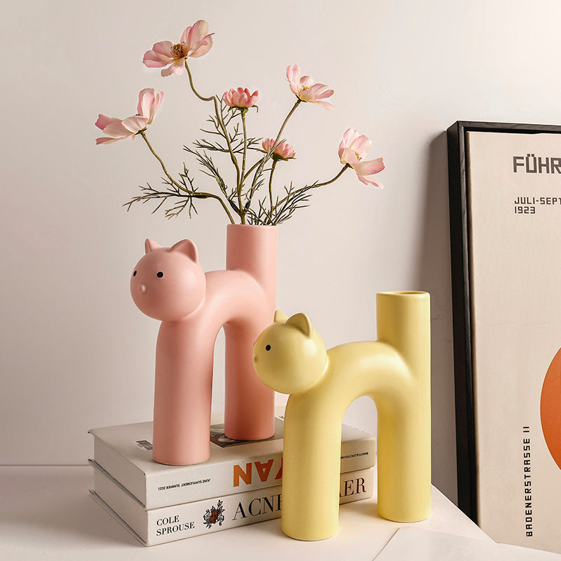 Cute Tube Cat Vase Desktop Decoration