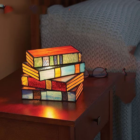 Stacked Books Stained Glass Reading Lamp