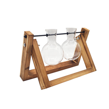 Swing Wooden Stand Hydroponic Plant Glass Vase