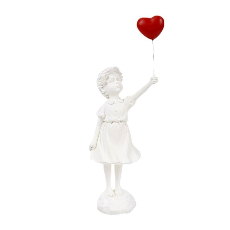 Little Girl with Balloon Resin Sculpture