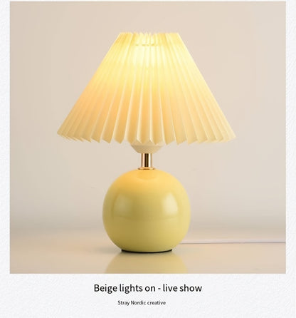 Pleated Ceramic USB Bedside Lamp
