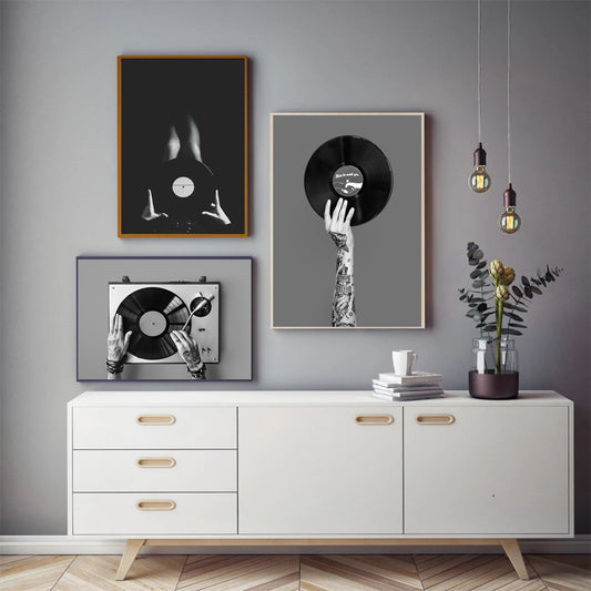 Retro Music Wall Art Black & White