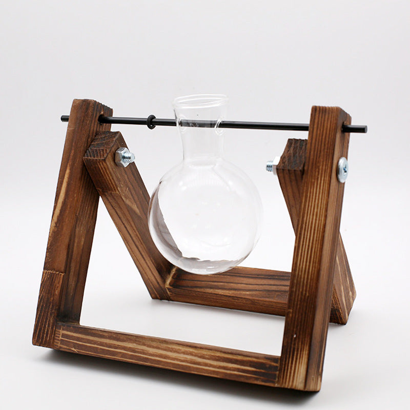 Swing Wooden Stand Hydroponic Plant Glass Vase