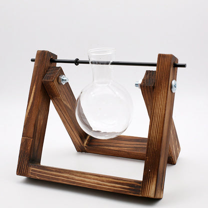 Swing Wooden Stand Hydroponic Plant Glass Vase