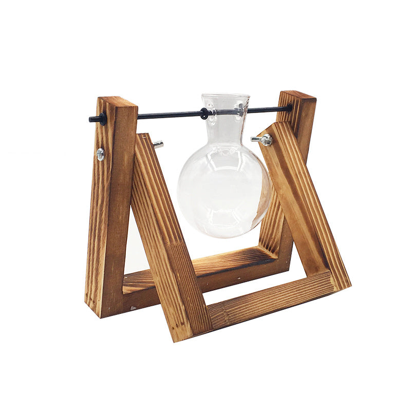Swing Wooden Stand Hydroponic Plant Glass Vase