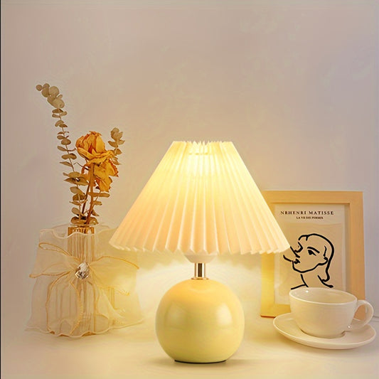 Pleated Ceramic USB Bedside Lamp
