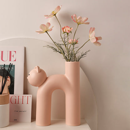 Cute Tube Cat Vase Desktop Decoration