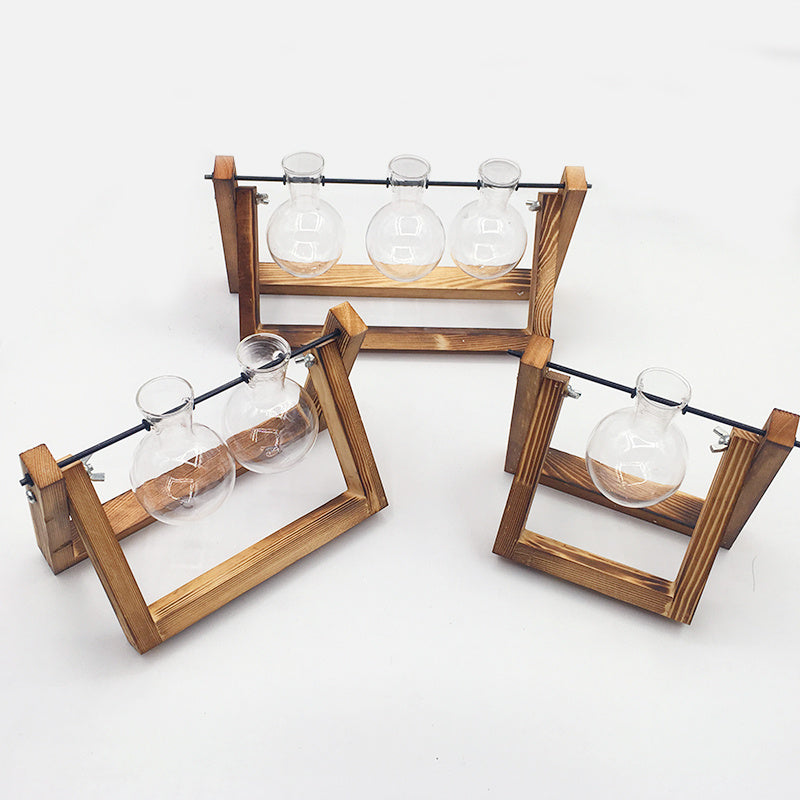 Swing Wooden Stand Hydroponic Plant Glass Vase