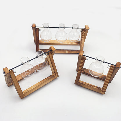 Swing Wooden Stand Hydroponic Plant Glass Vase