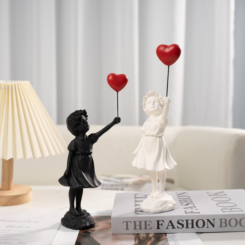 Little Girl with Balloon Resin Sculpture