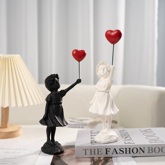 Little Girl with Balloon Resin Sculpture