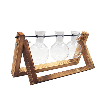Swing Wooden Stand Hydroponic Plant Glass Vase