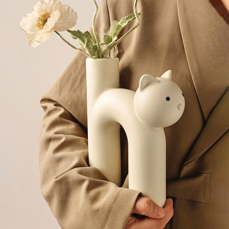 Cute Tube Cat Vase Desktop Decoration
