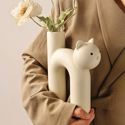 Cute Tube Cat Vase Desktop Decoration